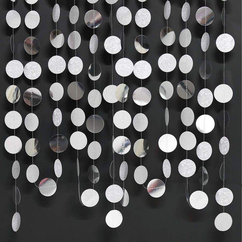 Decor365 Glitter Silver Circle Garland Party Decorations Paper Circle Dots Streamers Banner Backdrop for Baby Showers Bachelorette Birthday Christmas NYE Graduation Bridal Shower Party Decor - Image 1